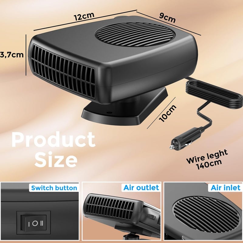 Ouffun 200W Portable Car Heater, 12 Volt Heaters for Cars, Auto Vehicle Windshield Defogger Defroster,2 in 1 Fast Heating & Cooling, Auto Ceramic Heaters Fan 360 Degree Rotary Defroster Defogger - Image 5